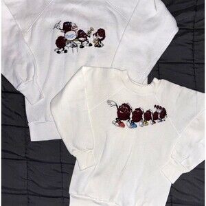 2 Vintage CALIFORNIA RAISINS White Fleece Sweatshirts Embroidered Preowned